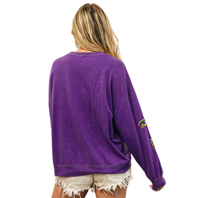 Fringed Mardi Gras Boots Sequin Pullover - Mardi Gras Apparel - Adult, Front Design, Gold -