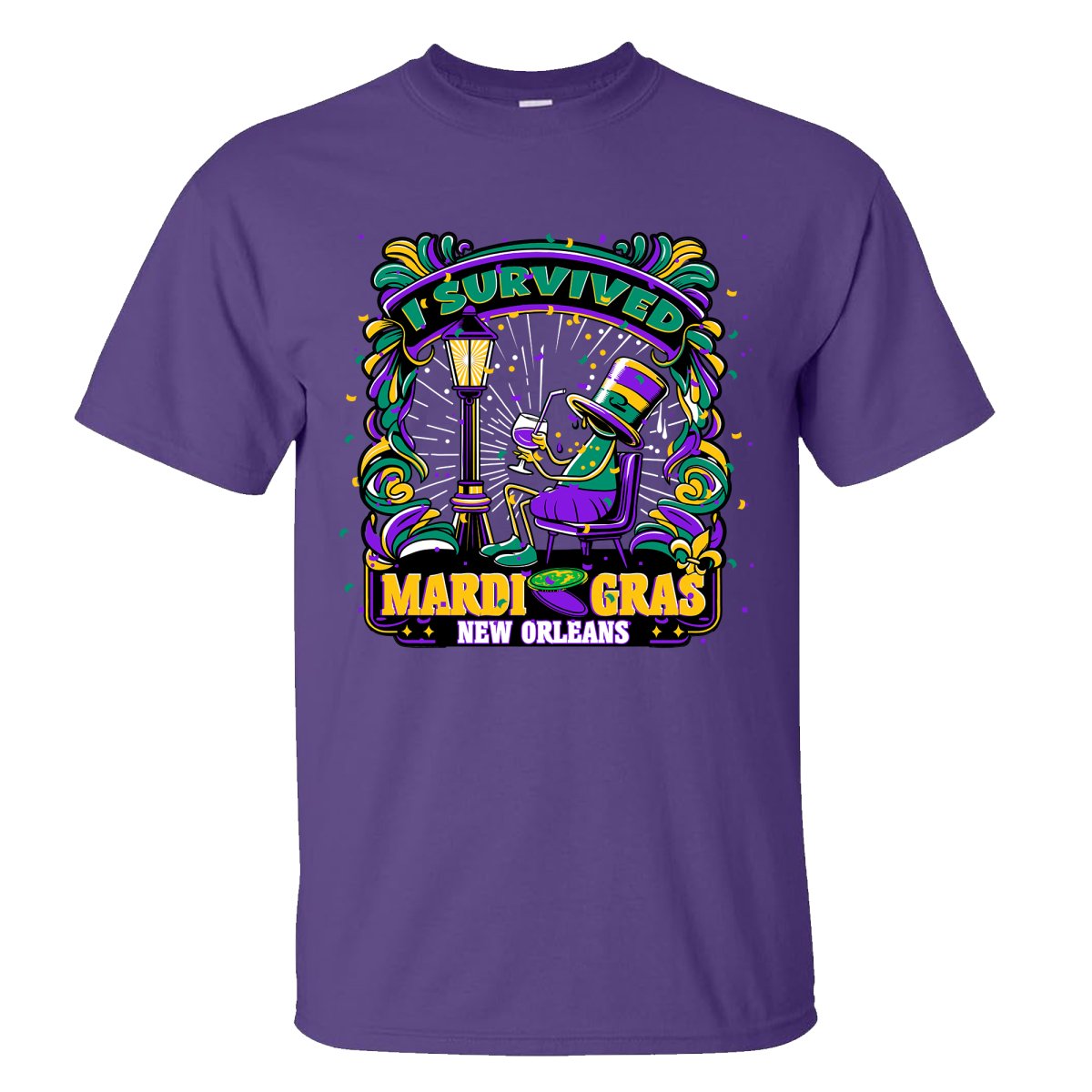 I Survived Mardi Gras Drunk Guy T-shirt Purple - Mardi Gras Apparel