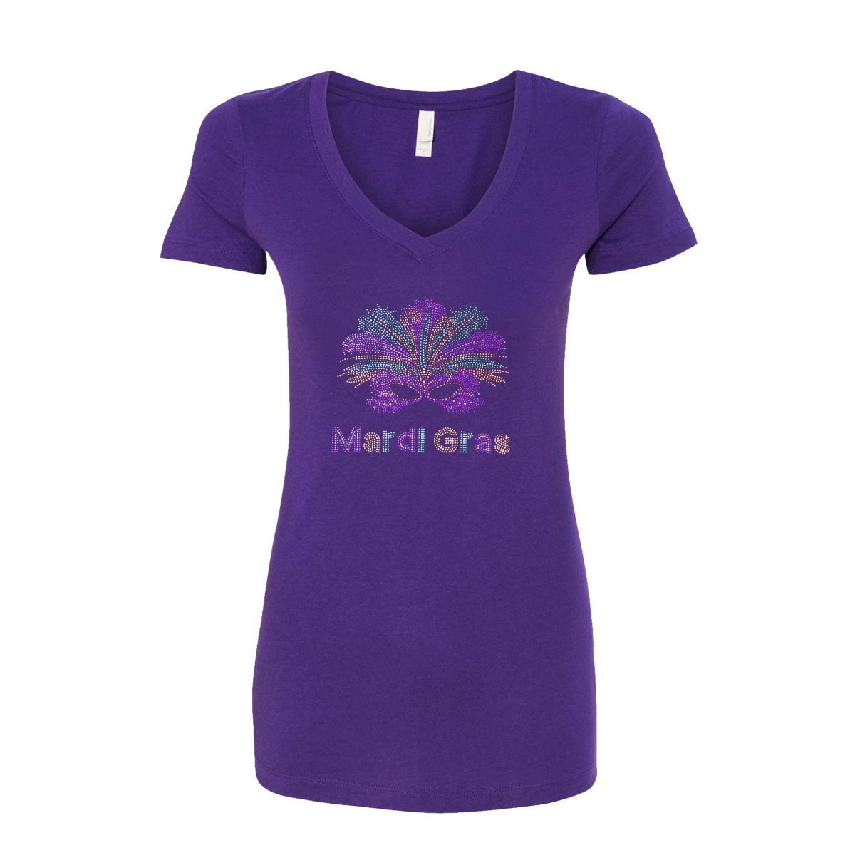 Ladies Mardi Gras Rhinestone V-Neck Tee-shirt - Mardi Gras Apparel