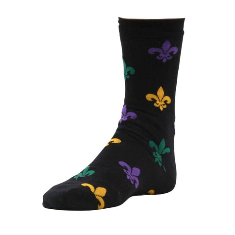 Mardi Gras Fleur de les Black Socks - Mardi Gras Apparel - Accessories, Adult, Black -