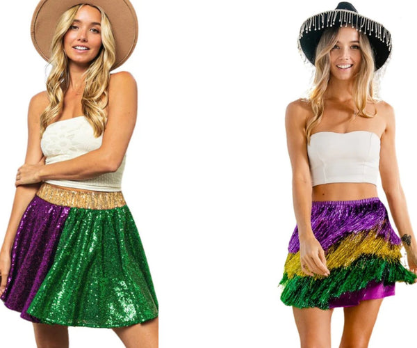SO ME Mardi Gras Checker Sequins Mini Skirt For Women Sparkling Festive Party Statement main image 0