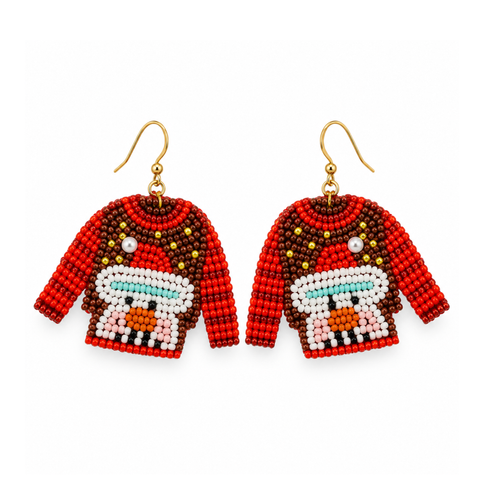 Beaded Snowman Christmas Sweater Earrings