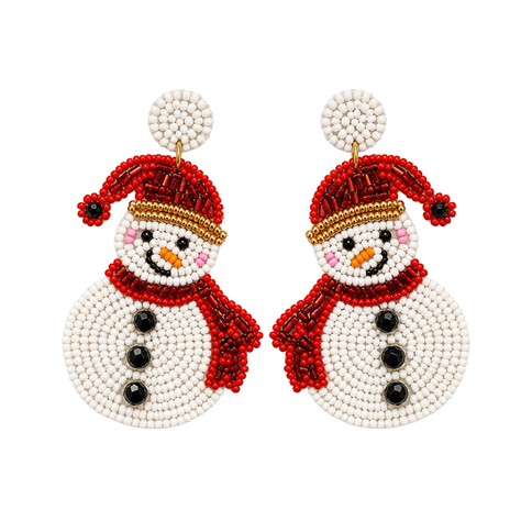 Beaded Snowman Christmas Statement Earrings