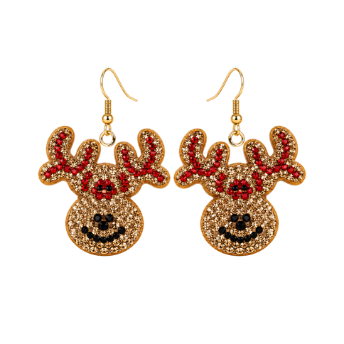 Rhinestone Reindeer Christmas Drop Earrings