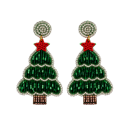 Beaded Christmas Tree Statement Earrings