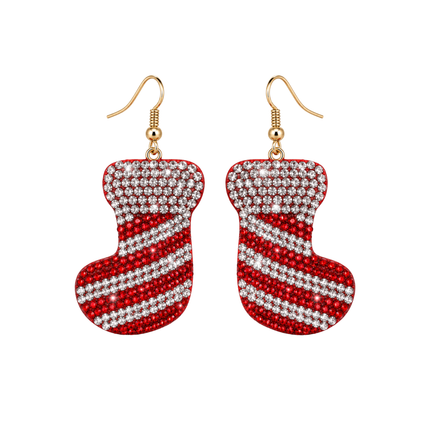 Rhinestone Christmas Stocking Drop Earrings