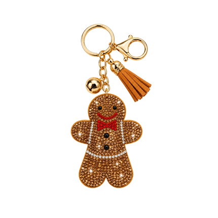 Rhinestone Gingerbread Man Christmas Keychain