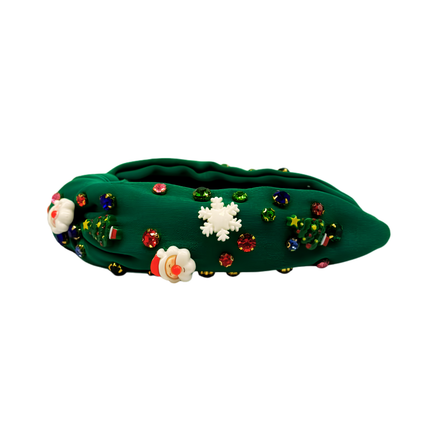 Christmas Embellished Knot Headband Green