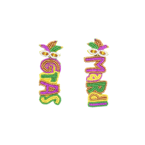 Mardi Gras Word Beaded Earrings