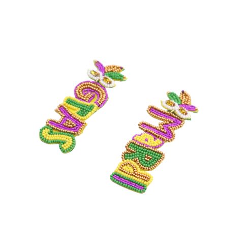 Mardi Gras Word Beaded Earrings