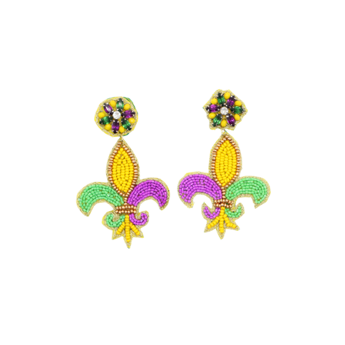 Mardi Gras Fleur-de-Lis Beaded Earrings