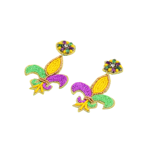 Mardi Gras Fleur-de-Lis Beaded Earrings