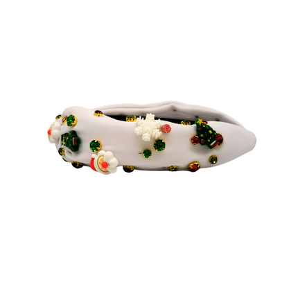 Christmas Embellished Knot Headband White