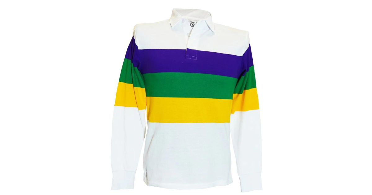 Adult Mardi Gras Unisex 3 Panel Long Sleeve Rugby Polo White Mardi Gras Apparel