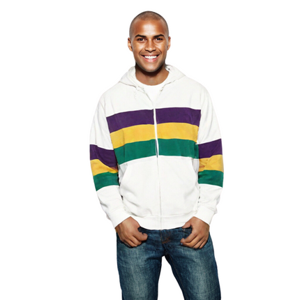 Adult Unisex Mardi Gras Striped Zipper White Hoodie