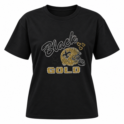 Unisex Black & Gold Rhinestone Football T-Shirt