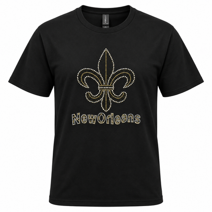 Unisex Black New Orleans Rhinestone T-Shirt