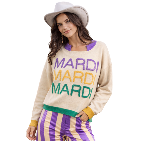 Mardi Gras Rainbow Letter Accent Sweater