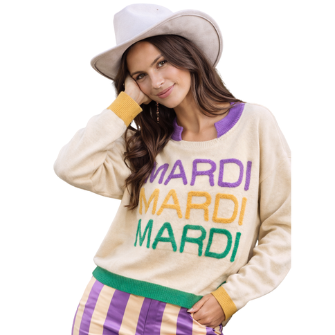 Mardi Gras Rainbow Letter Accent Sweater