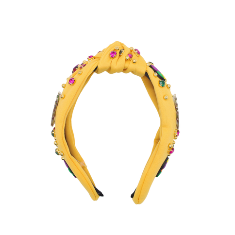 Mardi Gras Beaded Mask Gold Rhinestone Headband