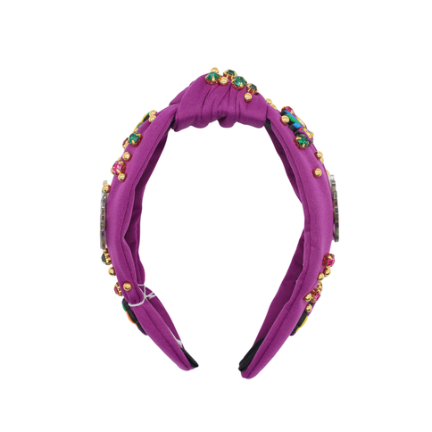 Mardi Gras Beaded Mask Purple Rhinestone Headband