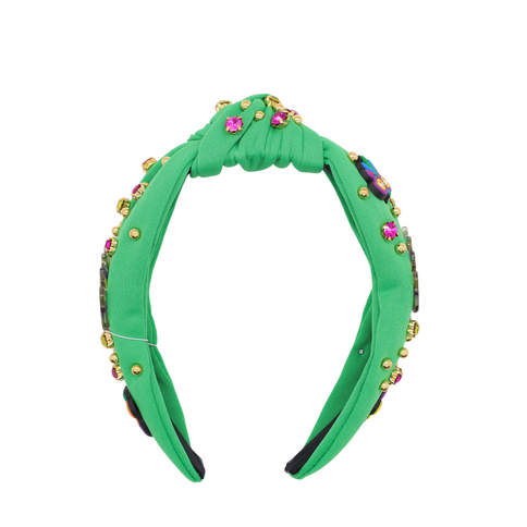 Mardi Gras Beaded Green Rhinestone Headband