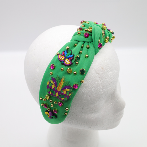 Mardi Gras Beaded Green Rhinestone Headband