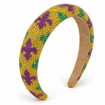 Mardi Gras Fleur-de-Lis Rhinestone Headband Purple, Green & Gold