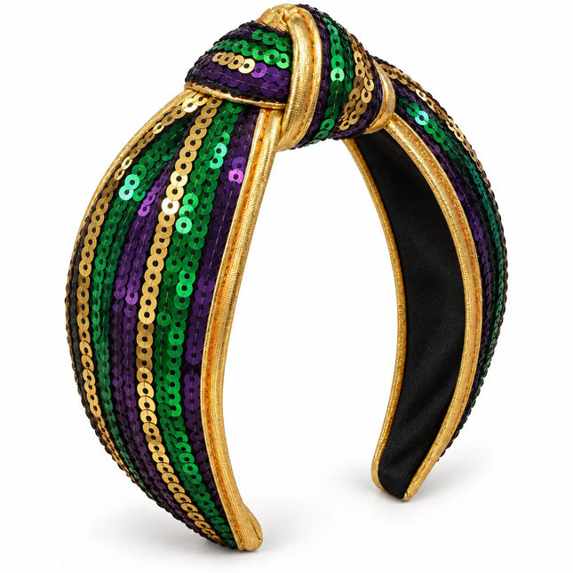 Mardi Gras Sequin Knotted Headband Purple, Green & Gold