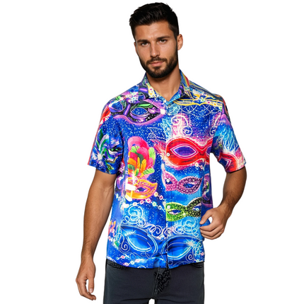 Mardi Gras Masquerade Print Short Sleeve Shirt