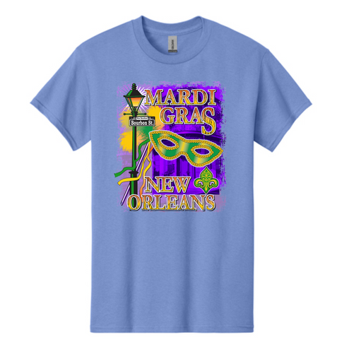 Adult Unisex New Orleans Mardi Gras Violet Full Chest Print Tee Shirt