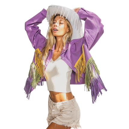 Mardi Gras Rhinestone Fringe Studed Collar Jacket