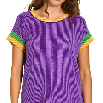 Mardi Gras Tri-Color Contrast Purple Top