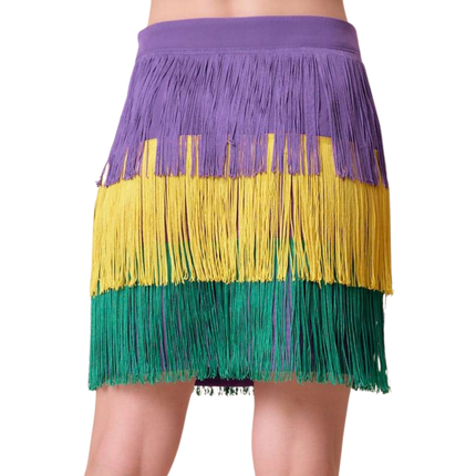 Mardi Gras Tri-Color Fringe Color Block Mini Skirt