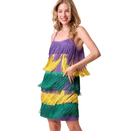 Mardi Gras Tri-Color Fringe Color Block Cami Top