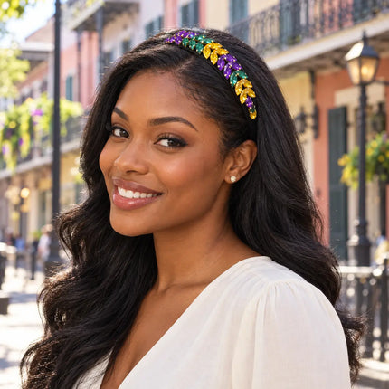 Mardi Gras Leaf Jeweled Headband Purple, Green & Gold