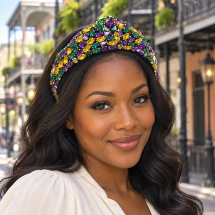 Mardi Gras Jeweled Crown Headband Purple, Green & Gold