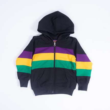 Sudadera con capucha unisex de Mardi Gras para adultos, color morado, amarillo y verde, con paneles y cordones