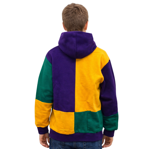 Youth Mardi Gras Color Block Pullover Hoodie Purple Green Gold
