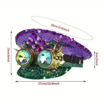 Mardi Gras Sequin Conductor Hat with Jewel Embellishments