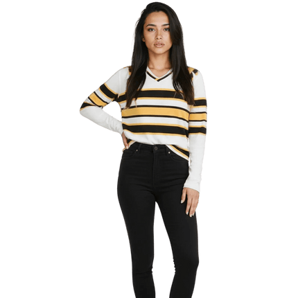 Adult Black & Gold Striped Long Sleeve V - Neck T-Shirt. - Mardi Gras Apparel - apparel discount tier, Black & Gold, Fat Savings 50% Off - Long Sleeve V - Neck