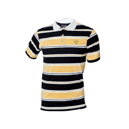 Adult Black & Gold Striped Panel Short Sleeve Polo T-Shirt - Mardi Gras Apparel - apparel discount tier, Black & Gold, Fat Savings 50% Off - Rugby Polo