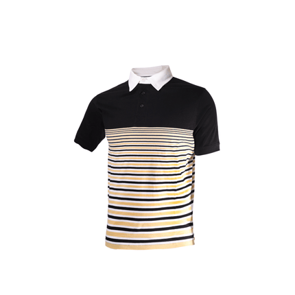 Adult Black & Gold Striped Panel Short Sleeve Polo T-Shirt - Mardi Gras Apparel - apparel discount tier, Black & Gold, Fat Savings 50% Off - Rugby Polo