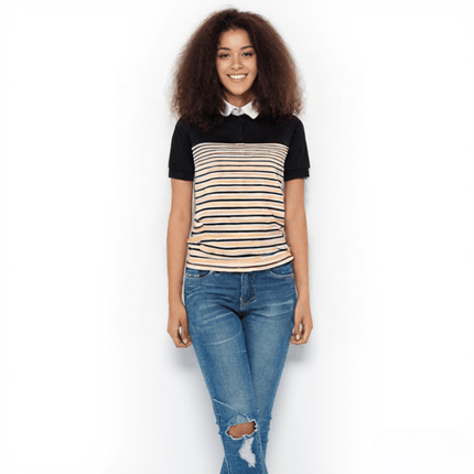 Adult Black & Gold Striped Panel Short Sleeve Polo T-Shirt - Mardi Gras Apparel - apparel discount tier, Black & Gold, Fat Savings 50% Off - Rugby Polo