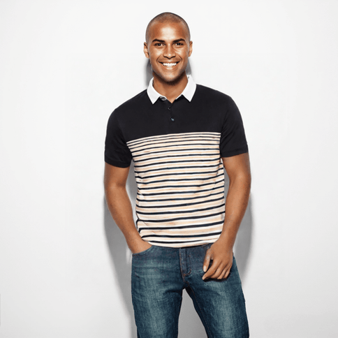 Adult Black & Gold Striped Panel Short Sleeve Polo T-Shirt - Mardi Gras Apparel - apparel discount tier, Black & Gold, Fat Savings 50% Off - Rugby Polo