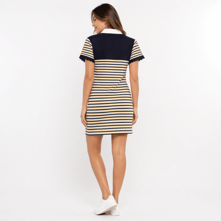 Adult Black & Gold Striped Polo Dress with Lace on Sleeves - Mardi Gras Apparel - apparel discount tier, Black & Gold, Dress - Dress