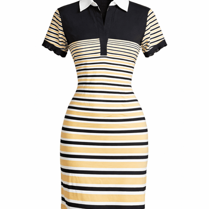 Adult Black & Gold Striped Polo Dress - Mardi Gras Apparel - apparel discount tier, Black & Gold, Ladies - Dress