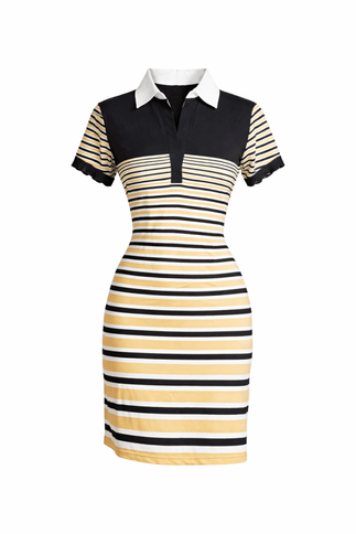 Adult Black & Gold Striped Polo Dress - Mardi Gras Apparel - apparel discount tier, Black & Gold, Ladies - Dress