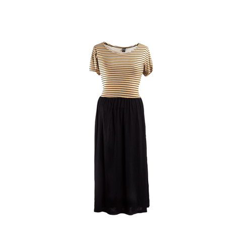 Adult Black & Gold Striped Short Sleeve Maxi Dress - Mardi Gras Apparel - Black & Gold, Dress, Ladies - Dress