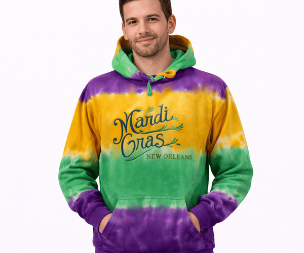 Adult Embroidered Mardi Gras Tie Dyed Hoodie with 
